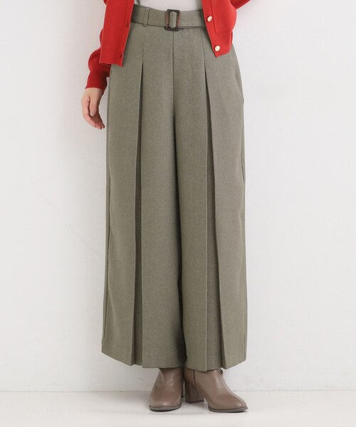 着丈選べる/S-LL】大人のきれいめスタイルに ベルト付きワイドパンツ