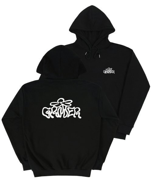 ユニセックス]ウェーブロゴフラワーフードパーカー_ブラック（パーカー