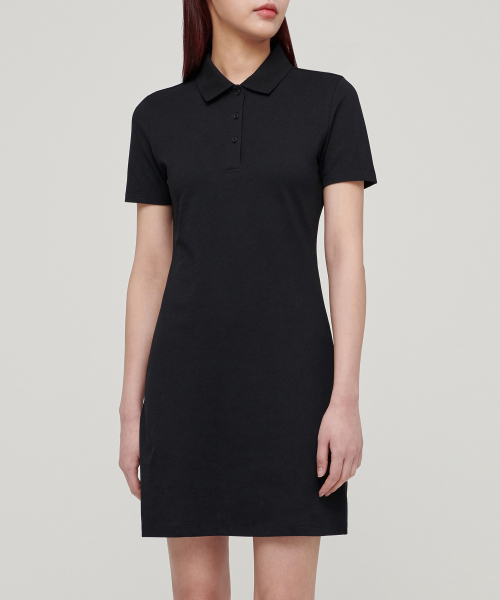 クールタンダード】レディースピケポロワンピース【ブラック