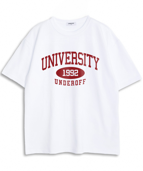 UNDEROFF(アンダーオフ)の「オーバーサイズクルーネックユニバーシティ半袖Tシャツホワイトレッド(Tシャツ/カットソー・レディース・ホワイト・SMALL/MEDIUM/LARGE/X-LARGE)」の3枚目の写真