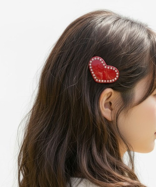 repipi armario(レピピ アルマリオ)の「ストーンハートクリップ(バレッタ/ヘアクリップ・キッズ・レッド/ホワイト・ONESIZE)」の2枚目の写真