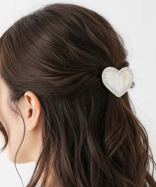 repipi armario(レピピ アルマリオ)の「ストーンハートクリップ(バレッタ/ヘアクリップ・キッズ・レッド/ホワイト・ONESIZE)」の1枚目の写真