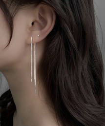 Yu-KA:ジルコニアスリーライン ロングチェーンピアス zirconia line long chain pierce