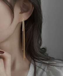 Yu-KA:ジルコニアスリーライン ロングチェーンピアス zirconia line long chain pierce
