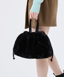 FUR DRAWSTRING TOTE ブラックフラッフィーファー