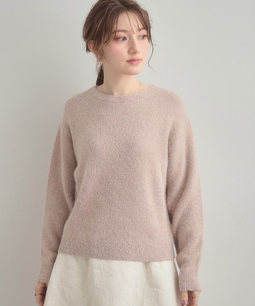 couture brooch（クチュールブローチ）の「【前後2WAY】スパンコールラメフェザー ニット（ニット/セーター・レディース・オフホワイト/チャコールグレー/ベビーピンク・42/38/36）」の7枚目の写真