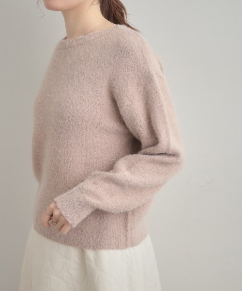 couture brooch（クチュールブローチ）の「【前後2WAY】スパンコールラメフェザー ニット（ニット/セーター・レディース・オフホワイト/チャコールグレー/ベビーピンク・42/38/36）」の11枚目の写真