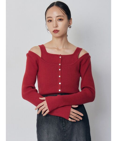 MURUA（ムルーア）の「フロントボタンデザインニット（ニット/セーター・レディース・レッド/ブラック/アイボリー・FREE）」の15枚目の写真