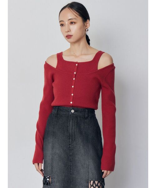 MURUA（ムルーア）の「フロントボタンデザインニット（ニット/セーター・レディース・レッド/ブラック/アイボリー・FREE）」の16枚目の写真