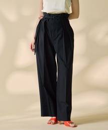 【STUDIOUS/ステュディオス】Belted High Waist Trousers/ベルテッドハイウエストトラウザーズ/ウォッシャブル/レザーベルト付き