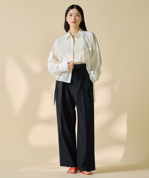 STUDIOUS(ステュディオス)の「【STUDIOUS/ステュディオス】Belted High Waist Trousers/ベルテッドハイウエストトラウザーズ(チノパンツ・レディース・ベージュ/ネイビー・1/2)」の4枚目の写真