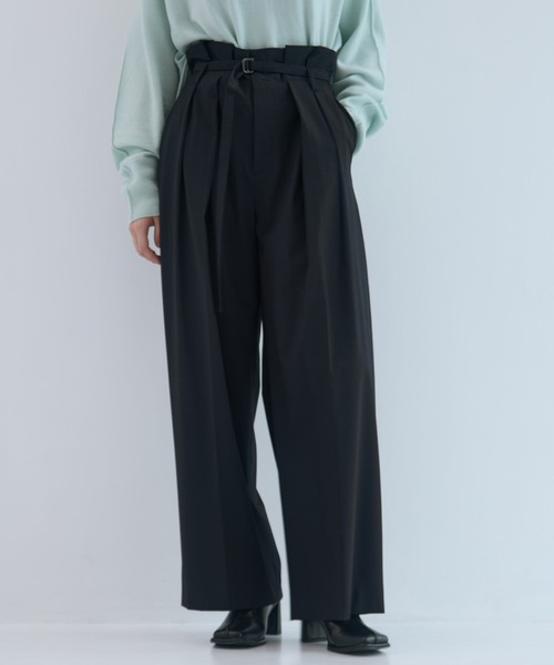 STUDIOUS(ステュディオス)の「【STUDIOUS/ステュディオス】Belted High Waist Trousers/ベルテッドハイウエストトラウザーズ(チノパンツ・レディース・ベージュ/ネイビー・1/2)」の3枚目の写真