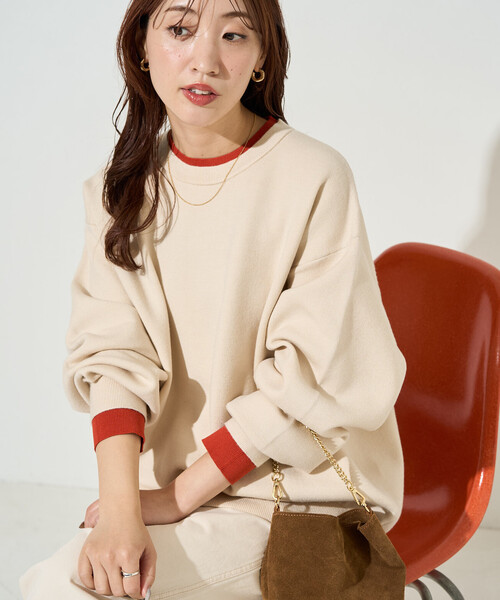 FREAK'S STORE（フリークスストア）の「限定展開　接結 配色 カラー ニット プルオーバー（ニット/セーター・レディース・ネイビー/ライトグレー/ブラウン/ブラック/ナチュラル・ﾌﾘ-）」の4枚目の写真