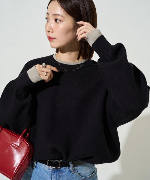 FREAK'S STORE（フリークスストア）の「限定展開　接結 配色 カラー ニット プルオーバー（ニット/セーター・レディース・ネイビー/ライトグレー/ブラウン/ブラック/ナチュラル・ﾌﾘ-）」の2枚目の写真