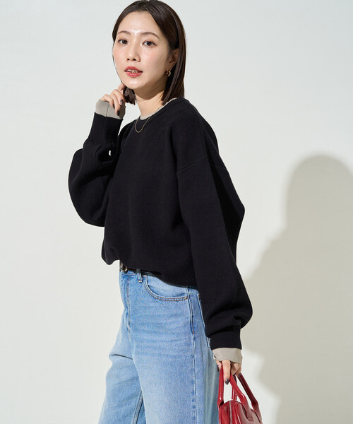 FREAK'S STORE（フリークスストア）の「限定展開　接結 配色 カラー ニット プルオーバー（ニット/セーター・レディース・ネイビー/ライトグレー/ブラウン/ブラック/ナチュラル・ﾌﾘ-）」の21枚目の写真