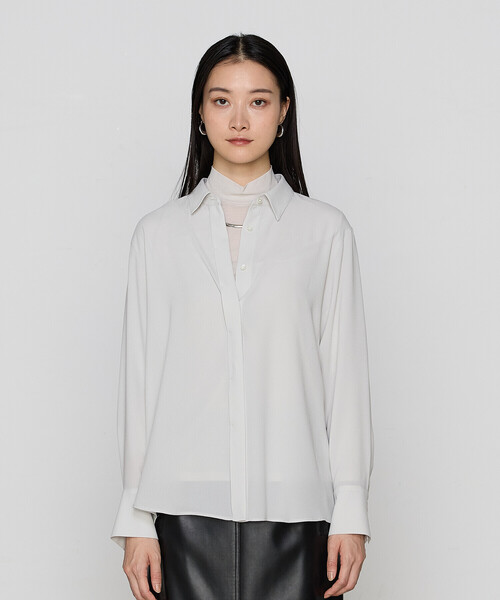 COMME CA(コムサ)の「〔 TALLサイズ 〕 トリアセジョーゼット シャツ(シャツ/ブラウス・レディース・ホワイト/グリーン系その他/ブラック・15号/13号)」の1枚目の写真