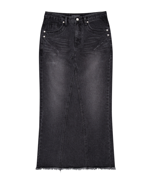 Washed Maxi Denim Skirt (Dark Gray)