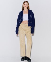 コーデュロイロングブーツカットパンツベージュ