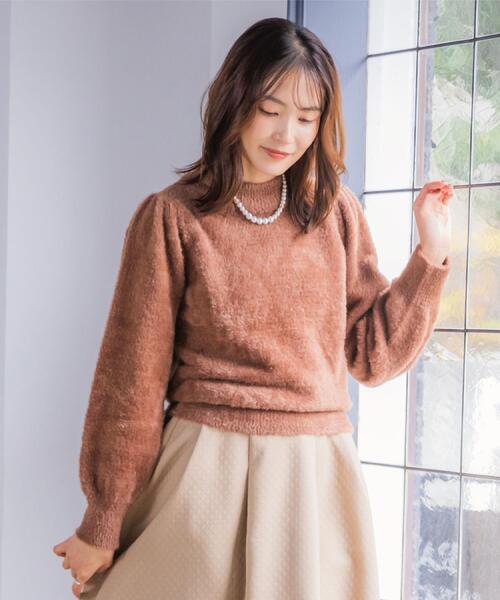 ITS'DEMO（イッツデモ）の「【手洗い可】フェザーヤーンパフスリーブニット（ニット/セーター・レディース・ピンク/オフホワイト/サックスブルー/ブラウン系・00）」の5枚目の写真