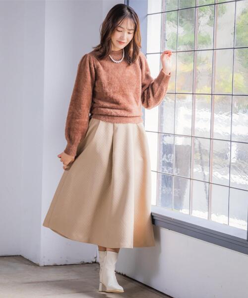 ITS'DEMO（イッツデモ）の「【手洗い可】フェザーヤーンパフスリーブニット（ニット/セーター・レディース・ピンク/オフホワイト/サックスブルー/ブラウン系・00）」の6枚目の写真