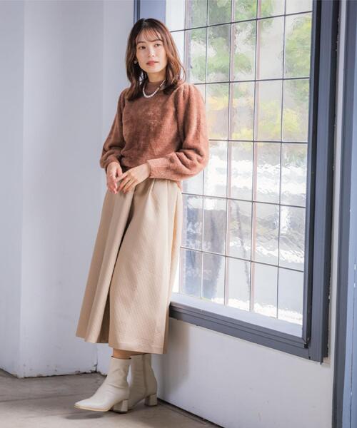 ITS'DEMO（イッツデモ）の「【手洗い可】フェザーヤーンパフスリーブニット（ニット/セーター・レディース・ピンク/オフホワイト/サックスブルー/ブラウン系・00）」の7枚目の写真