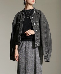Sawa a la mode（サワアラモード）の「パフスリーブノーカラーデニムジャケット（デニムジャケット）」