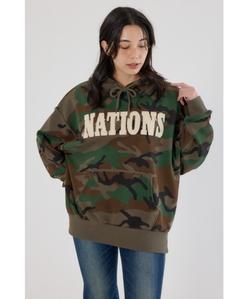 RODEO CROWNS WIDE BOWL(ロデオクラウンズワイドボウル)の「NATIONSパーカー(パーカー・レディース・カモフラージュ/ブラウン/グレー×ホワイト/ブラック・FREE)」の5枚目の写真
