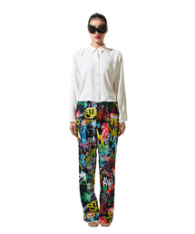 White Issue 05 Black Graffiti Printed Pants