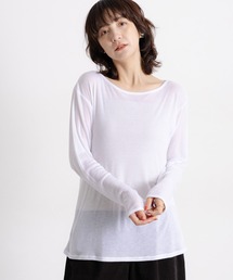 studio CLIP | 【吸湿発熱・吸放湿性】ウールミックスシアーボートネックシアープルオーバー[プラスサイズあり](Tシャツ/カットソー)