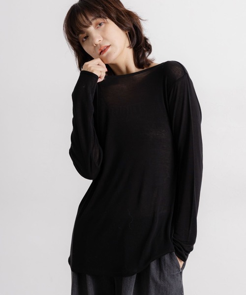 studio CLIP（スタディオクリップ）の「【吸湿発熱・吸放湿性】ウールミックスシアーボートネックシアープルオーバー[プラスサイズあり]（Tシャツ/カットソー・レディース・オフホワイト/ベビーピンク/ブラック/ベージュ/シルバーグレー・ﾌﾘｰ(L)/FREE）」の13枚目の写真