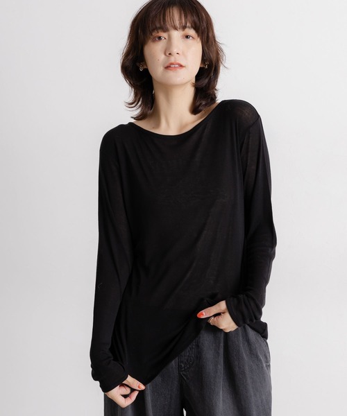 studio CLIP（スタディオクリップ）の「【吸湿発熱・吸放湿性】ウールミックスシアーボートネックシアープルオーバー[プラスサイズあり]（Tシャツ/カットソー・レディース・オフホワイト/ベビーピンク/ブラック/ベージュ/シルバーグレー・ﾌﾘｰ(L)/FREE）」の14枚目の写真