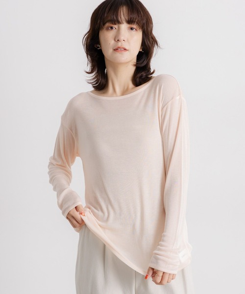 studio CLIP（スタディオクリップ）の「【吸湿発熱・吸放湿性】ウールミックスシアーボートネックシアープルオーバー[プラスサイズあり]（Tシャツ/カットソー・レディース・オフホワイト/ベビーピンク/ブラック/ベージュ/シルバーグレー・ﾌﾘｰ(L)/FREE）」の17枚目の写真
