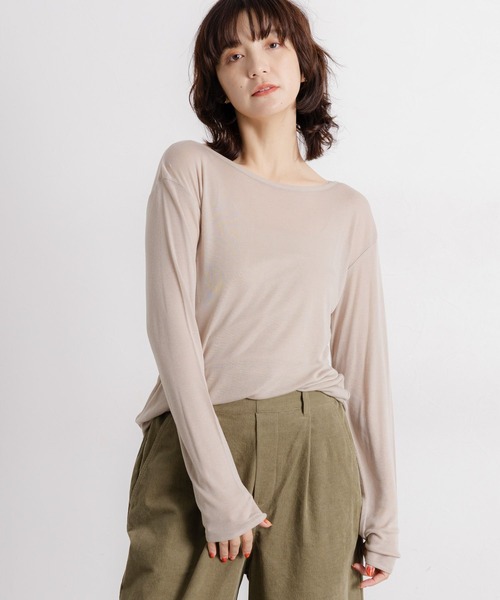 studio CLIP（スタディオクリップ）の「【吸湿発熱・吸放湿性】ウールミックスシアーボートネックシアープルオーバー[プラスサイズあり]（Tシャツ/カットソー・レディース・オフホワイト/ベビーピンク/ブラック/ベージュ/シルバーグレー・ﾌﾘｰ(L)/FREE）」の21枚目の写真