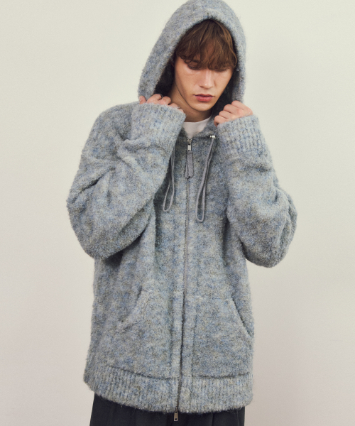 WEDNESDAY OASIS(ウェンズデーオアシス)の「オールウェイズブークレミックスウールニットフードジップアップ3COLOR(パーカー・メンズ・ブルー/ベージュ/グレー・MEDIUM/LARGE)」の4枚目の写真