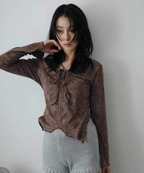 Ulysses（ユリシス）の「シャーリングデザイン長袖カットソー（Tシャツ/カットソー・レディース・ブラウン/ブラック・F）」の14枚目の写真