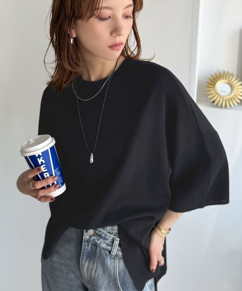 Java(ジャバ)の「《JaVaジャバコラボ》大人のカジュアルスタイルを格上げ。前後2wayカレッジロゴオーバーサイズニットプルオーバー(半袖)(Tシャツ/カットソー・レディース・オフホワイト/ブラック/ベージュ/チャコール・SMALL/MEDIUM/X-LARGE/LARGE)」の19枚目の写真
