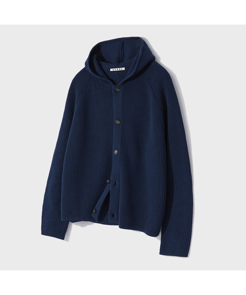 SUARE(スアレ)の「コットンミニマルフードニット - 6カラー(カーディガン/ボレロ・レディース・ブラック/エメラルドブルー/レッド/オートミール/ネイビー・2/1)」の4枚目の写真