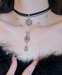 MASHIRO | 【MASHIRO】ブラックアクリルストーン3連チョーカーネックレス(MA/EK492)(チョーカー)