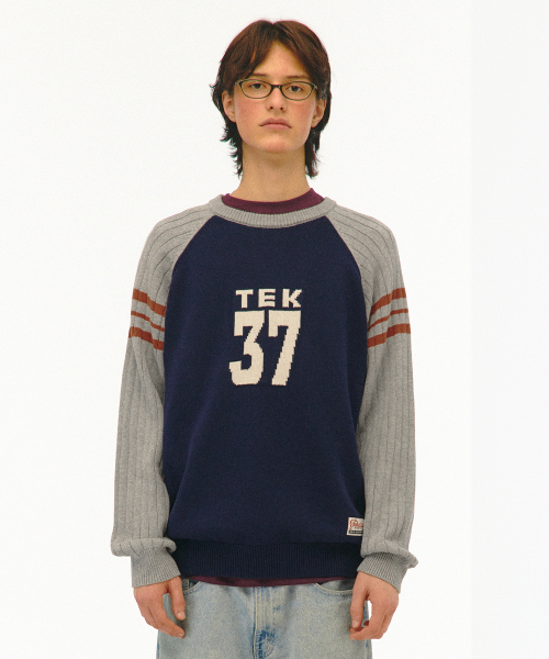 Numbering Knit Sweater Navy