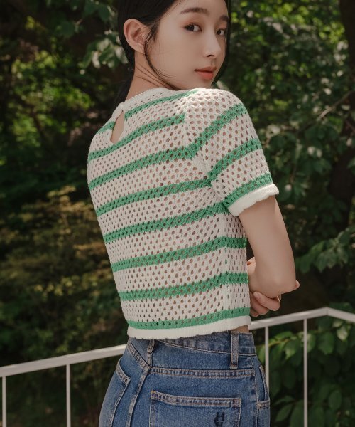 HARDCORE HAPPINESS(ハードコアハピネス)の「SIGNATURE STRIPE CROP KNIT_GREEN(ニット/セーター・レディース・その他・FREE)」の2枚目の写真