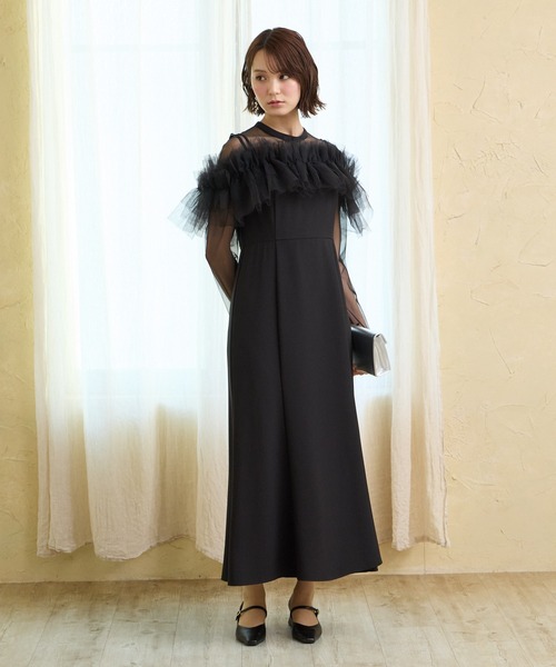 AIMER（エメ）の「チュールフリルビスチェ×ロングスリーブワンピース 2点セットパーティードレス　結婚式　お呼ばれ　ドレス　20代 30代（ドレス・レディース・ブラック/イエロー系その他/モカ・SMALL/MEDIUM）」の17枚目の写真