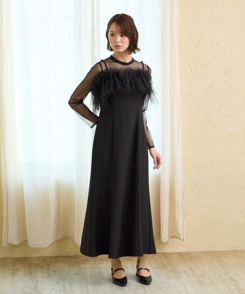 AIMER（エメ）の「チュールフリルビスチェ×ロングスリーブワンピース 2点セットパーティードレス　結婚式　お呼ばれ　ドレス　20代 30代（ドレス・レディース・ブラック/イエロー系その他/モカ・SMALL/MEDIUM）」の18枚目の写真