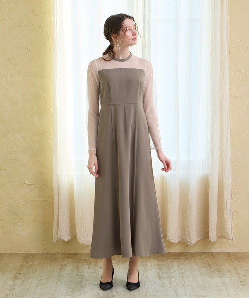 AIMER（エメ）の「チュールフリルビスチェ×ロングスリーブワンピース 2点セットパーティードレス　結婚式　お呼ばれ　ドレス　20代 30代（ドレス・レディース・ブラック/イエロー系その他/モカ・SMALL/MEDIUM）」の8枚目の写真