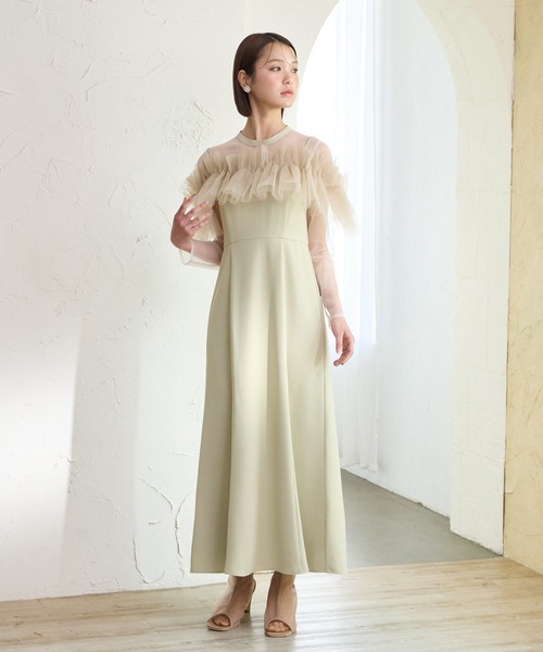 AIMER（エメ）の「チュールフリルビスチェ×ロングスリーブワンピース 2点セットパーティードレス　結婚式　お呼ばれ　ドレス　20代 30代（ドレス・レディース・ブラック/イエロー系その他/モカ・SMALL/MEDIUM）」の10枚目の写真