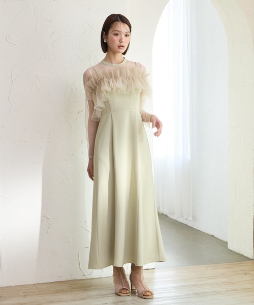 AIMER（エメ）の「チュールフリルビスチェ×ロングスリーブワンピース 2点セットパーティードレス　結婚式　お呼ばれ　ドレス　20代 30代（ドレス・レディース・ブラック/イエロー系その他/モカ・SMALL/MEDIUM）」の13枚目の写真