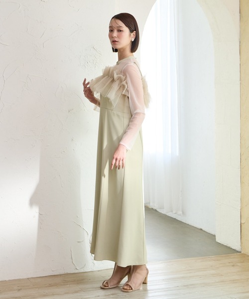 AIMER（エメ）の「チュールフリルビスチェ×ロングスリーブワンピース 2点セットパーティードレス　結婚式　お呼ばれ　ドレス　20代 30代（ドレス・レディース・ブラック/イエロー系その他/モカ・SMALL/MEDIUM）」の14枚目の写真