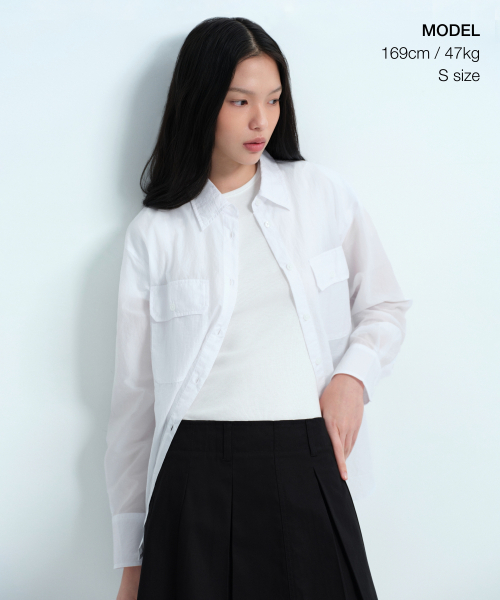 MUSINSA STANDARD WOMAN（ムシンサスタンダードウーマン）の「ウィメンズリラックスドダブルポケットシアークリンケルシャツ[ホワイト]（シャツ/ブラウス・レディース・その他・SMALL/MEDIUM/LARGE/X-SMALL）」の2枚目の写真