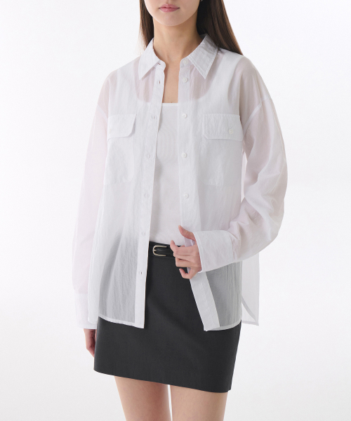 MUSINSA STANDARD WOMAN（ムシンサスタンダードウーマン）の「ウィメンズリラックスドダブルポケットシアークリンケルシャツ[ホワイト]（シャツ/ブラウス・レディース・その他・SMALL/MEDIUM/LARGE/X-SMALL）」の3枚目の写真