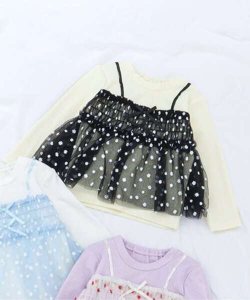 apres les cours（アプレレクール）の「【リンク】いちご・花柄チュールドッキングトップス_ジュニア対応（Tシャツ/カットソー・キッズ・ピンク/イエロー/アイボリー・80/90/100/110/120/130/140）」の3枚目の写真