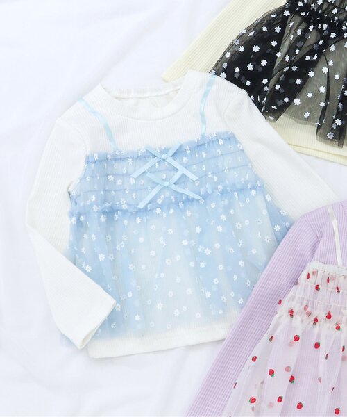 apres les cours（アプレレクール）の「【リンク】いちご・花柄チュールドッキングトップス_ジュニア対応（Tシャツ/カットソー・キッズ・ピンク/イエロー/アイボリー・80/90/100/110/120/130/140）」の2枚目の写真